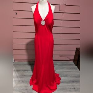 Vintage Jovani Vibrant Red Backless Gown